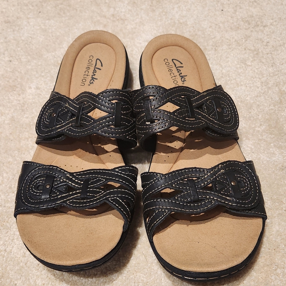 Clarks Women's Black Leather Sandals 9 1/2 M